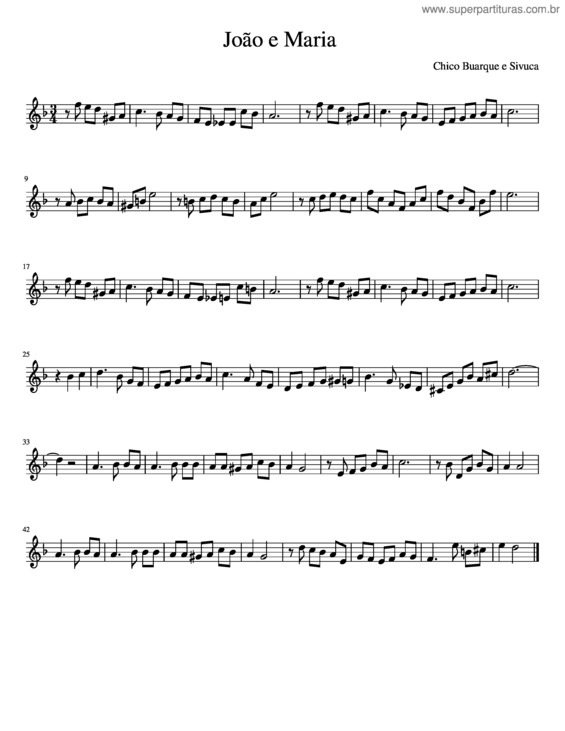 Partitura da música João E Maria v.18