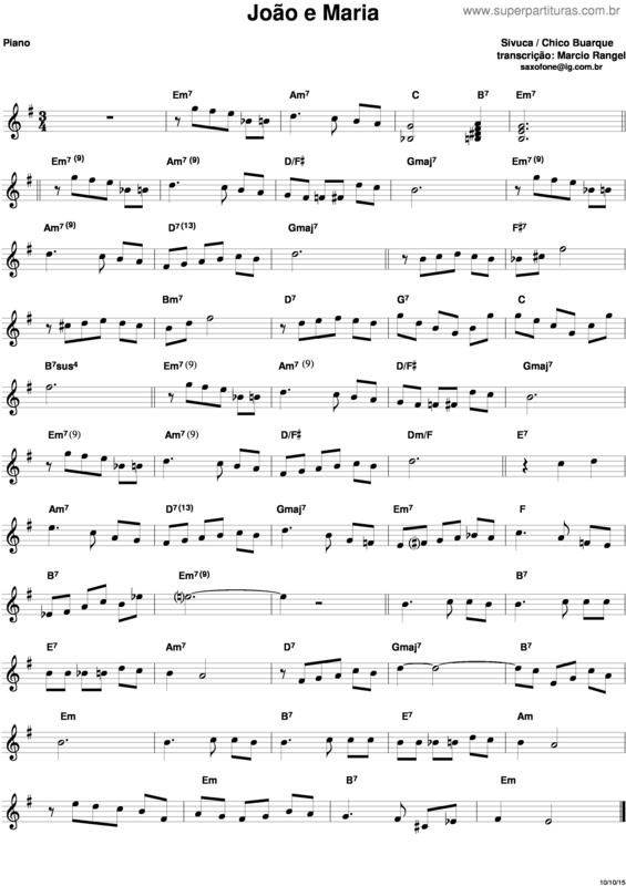 Partitura da música João E Maria v.2