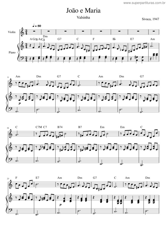 Partitura da música João E Maria v.25