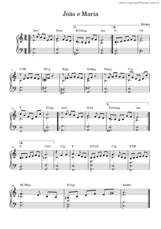 Partitura da música João E Maria v.26