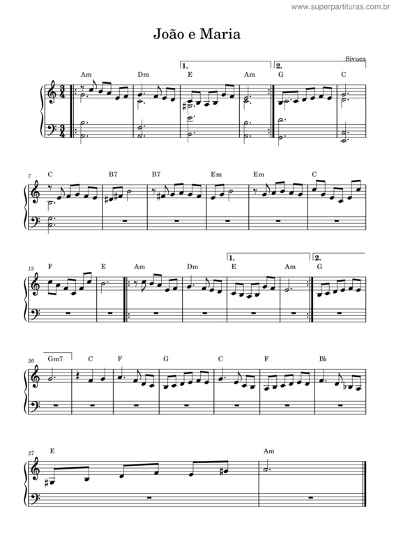 Partitura da música João E Maria v.28