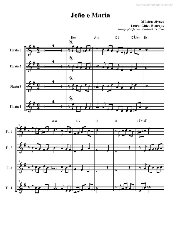 Partitura da música João e Maria v.3