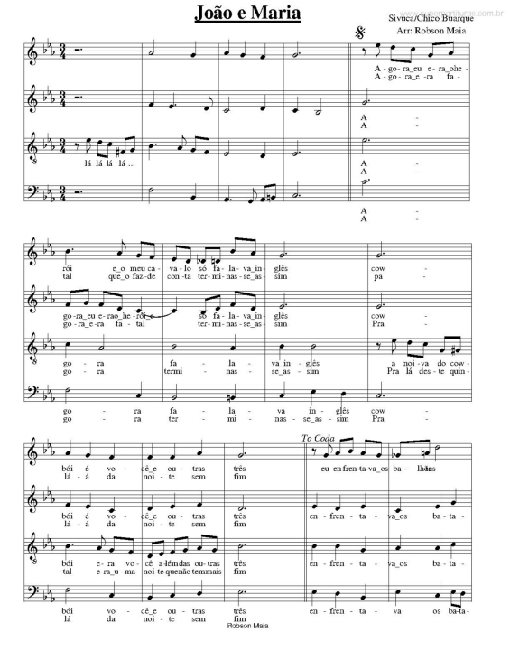 Partitura da música João e Maria v.6