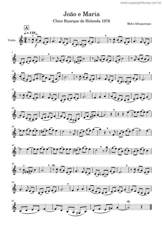 Partitura da música Joao E Maria Violin 1