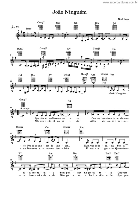 Partitura da música João Ninguém – Noel Rosa João Ninguém – Noel Rosa – G