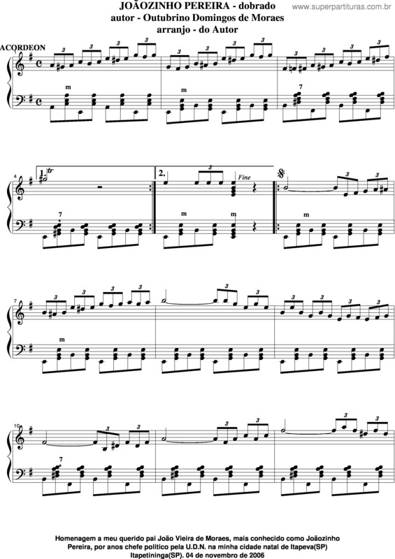 Partitura da música Joãozinho Pereira v.3