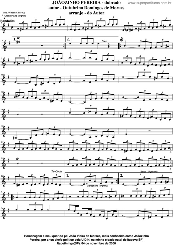 Partitura da música Joãozinho Pereira v.4