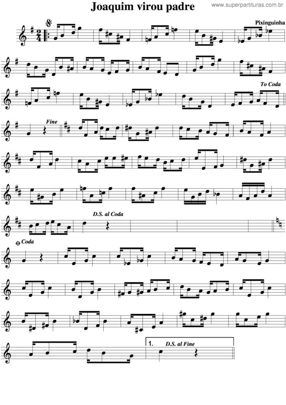 Partitura da música Joaquim Virou Padre