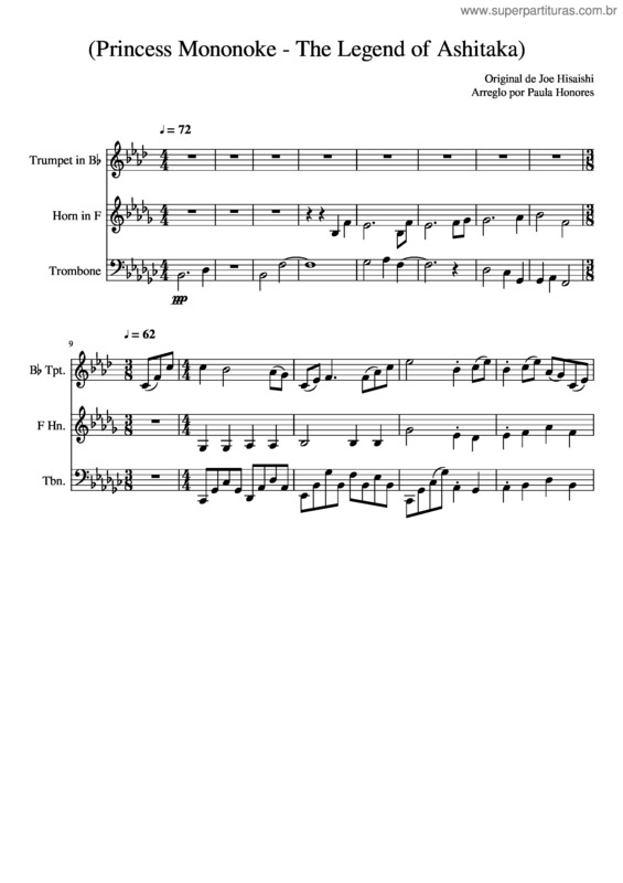 Partitura da música Joe Hisaishi Princess Mononoke The Legend Of Ashitaka Violin Viola Cello