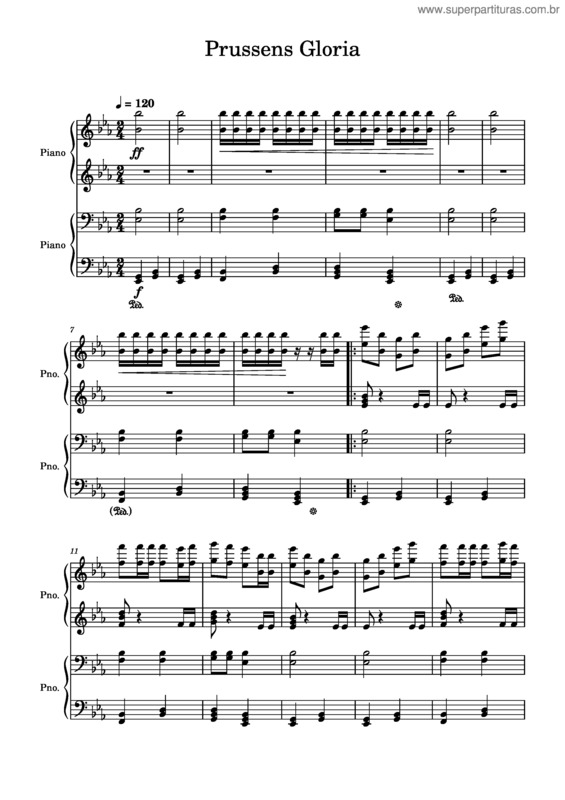 Partitura da música Johann Gottfried Piefke – Preussens Gloria – Misc Traditional Preussens Gloria Piano Duel Arr.