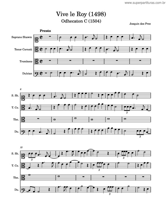 Partitura da música Josquin Des Prez – Vive Le Roy