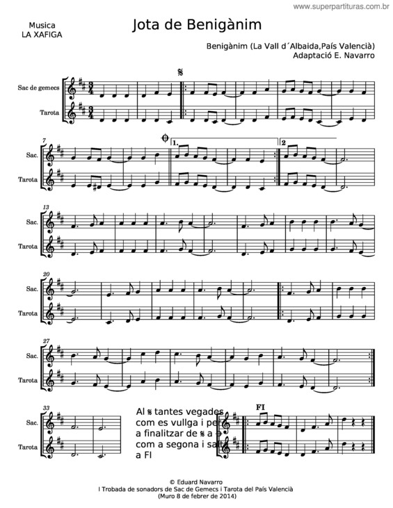 Partitura da música Jota De Benigànim – Misc Traditional