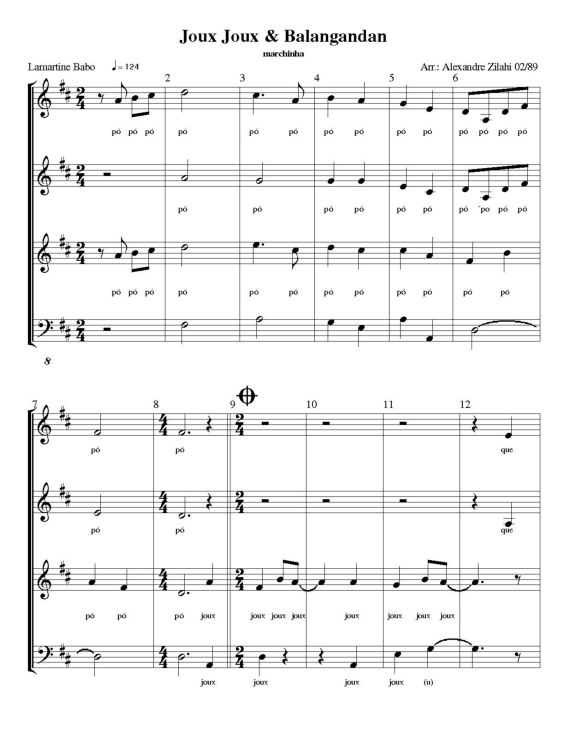 Partitura da música Joux Joux e Balangandan