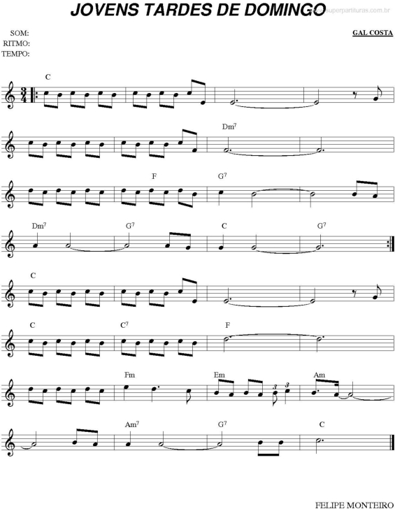 Partitura da música Jovens Tardes de Domingo