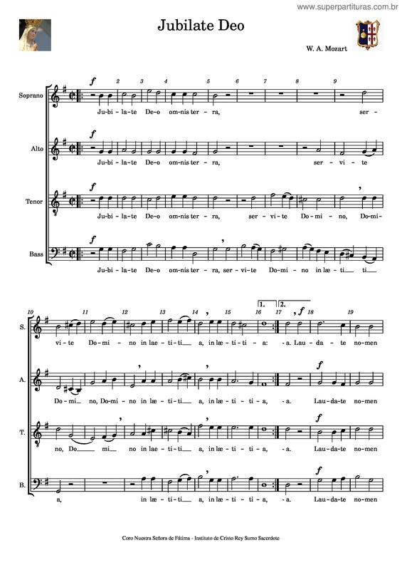 Partitura da música Jubilate Deo – Mozart