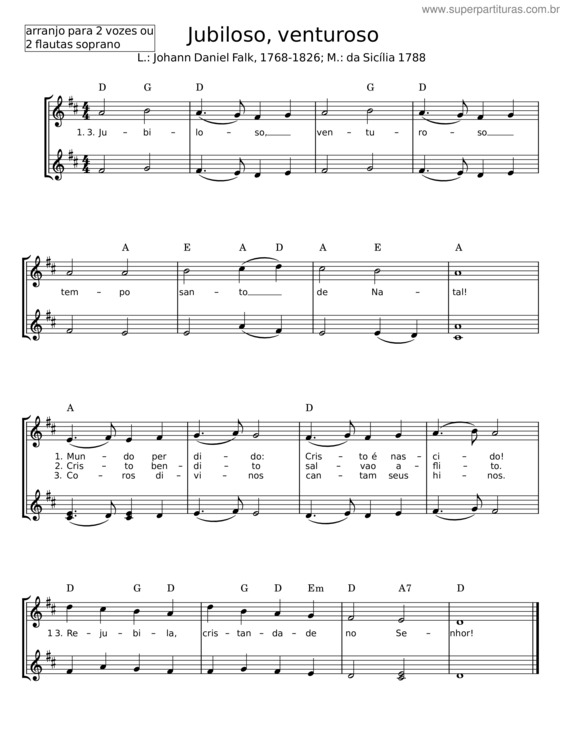Partitura da música Jubiloso, Venturoso – Johann Daniel Falk v.2