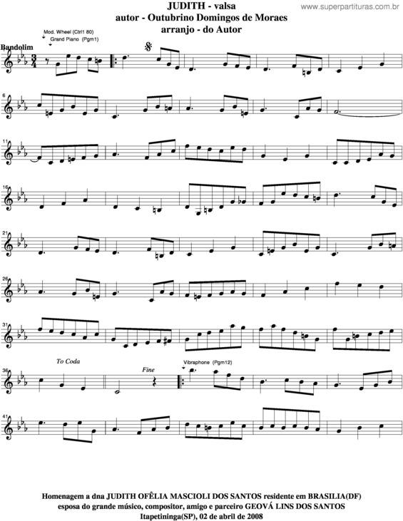 Partitura da música Judith v.6