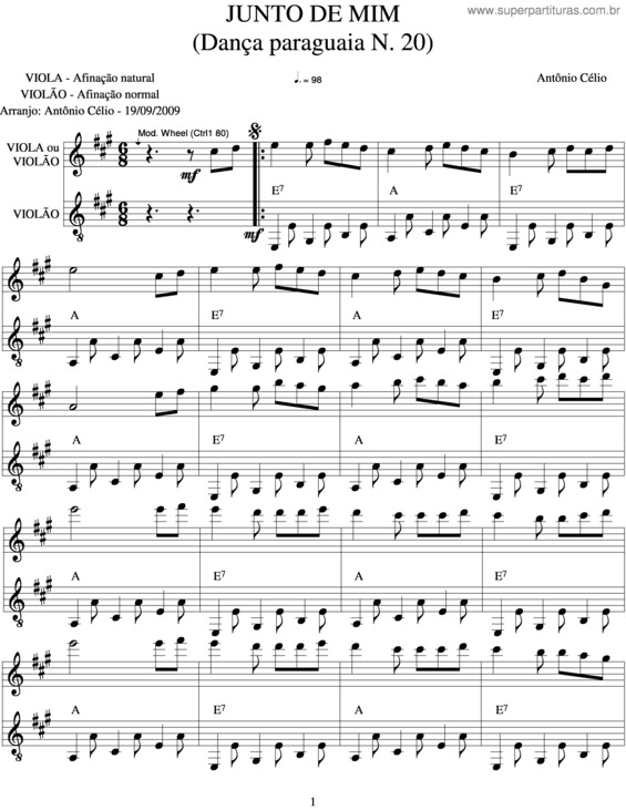 Partitura da música Junto De Mim