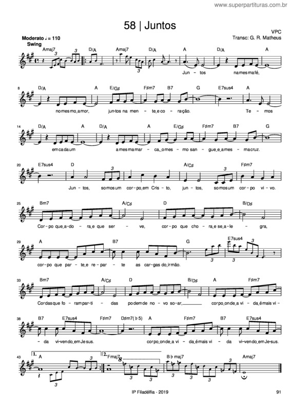 Partitura da música Juntos – Vencedores Por Cristo