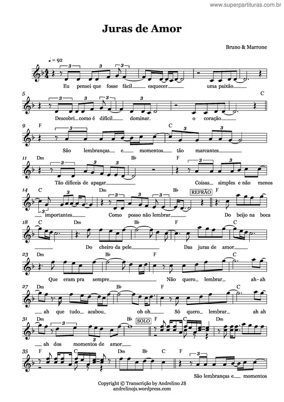 Partitura da música Juras de amor