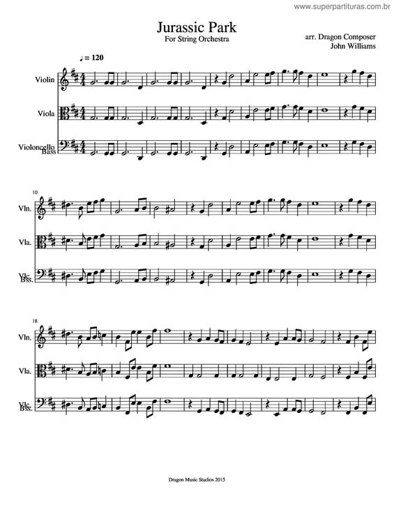 Partitura da música Jurassic Park (Quarteto de Cordas)