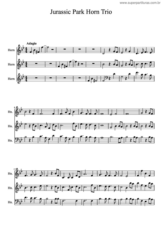 Partitura da música Jurassic Park (Trio Trompa)