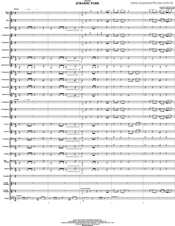 Partitura da música Jurassic Park