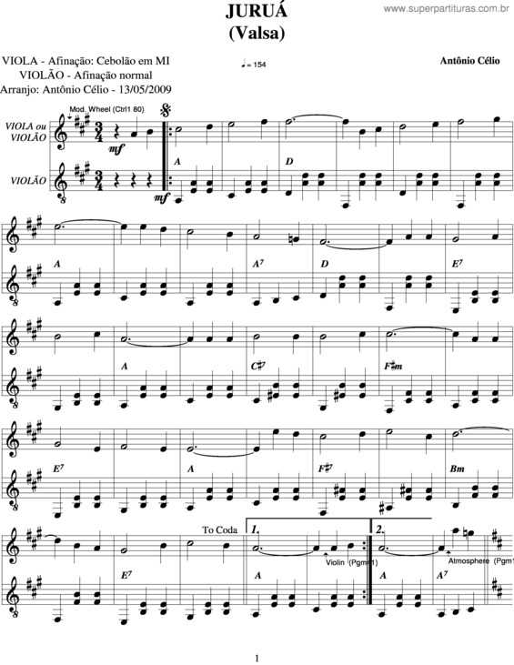 Partitura da música Juruá