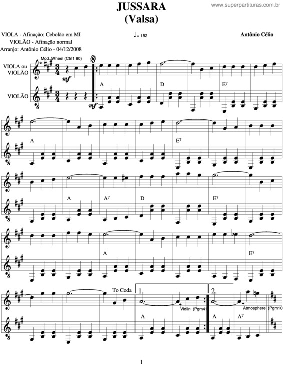 Partitura da música Jussara