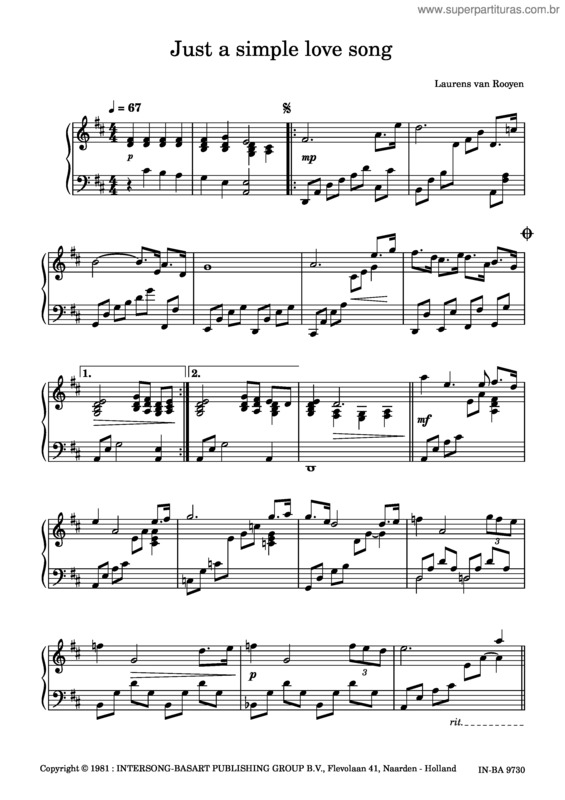 Partitura da música Just A Simple Love Song – Laurens Van Rooyen