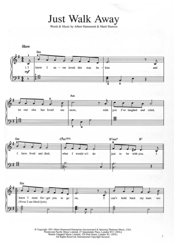 Partitura da música Just Walk Away