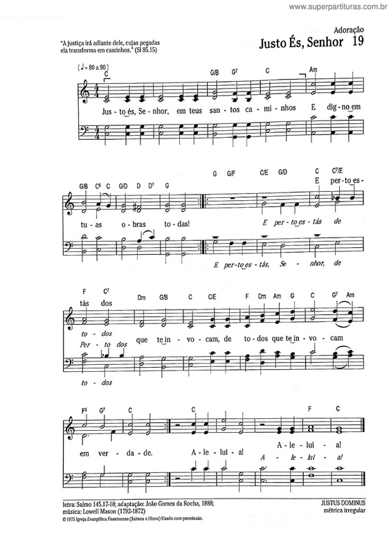 Partitura da música Justo És, Senhor