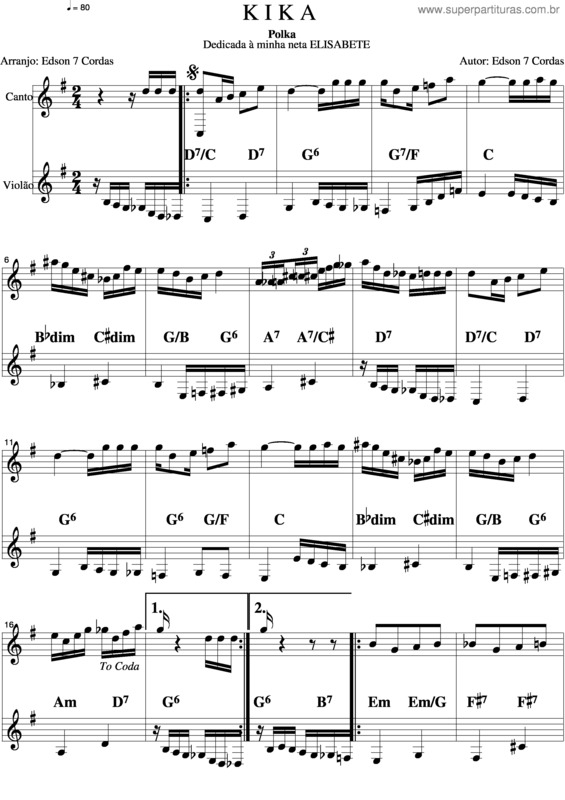 Partitura da música K I K A