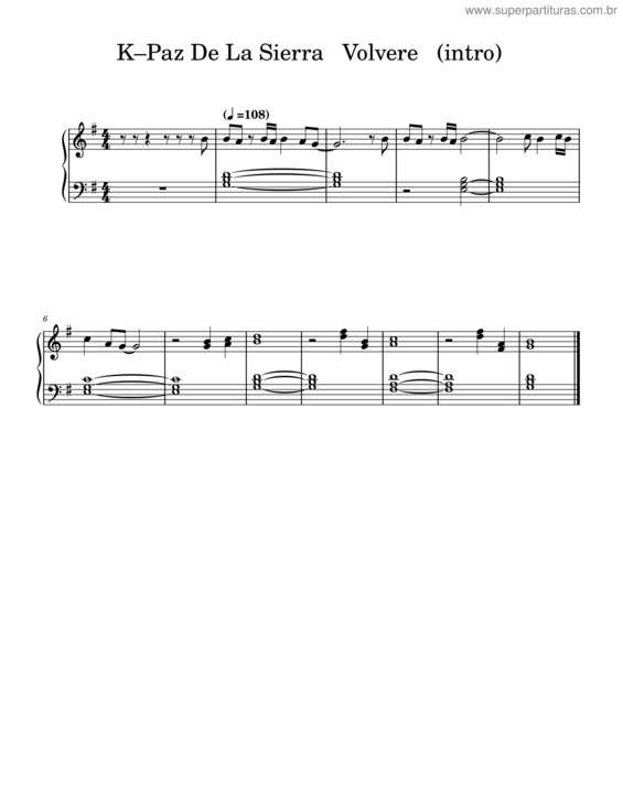 Partitura da música K–Paz De La Sierra Volvere