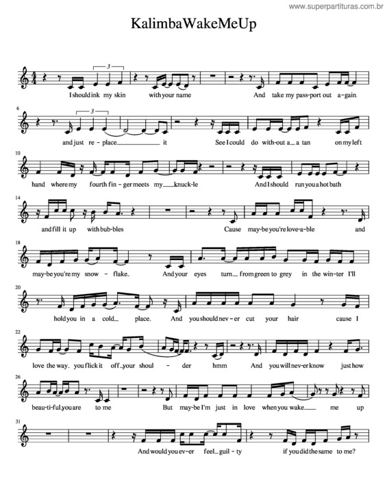 Partitura da música Kalimbawakemeup