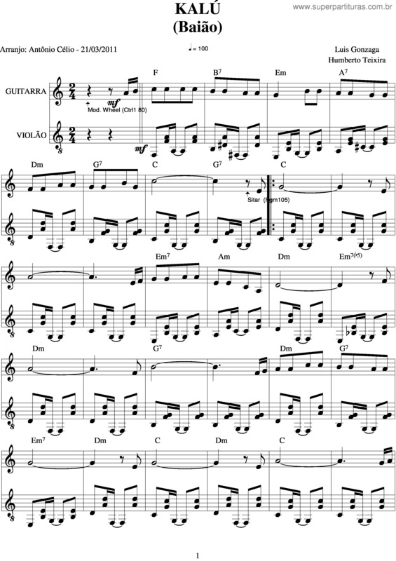 Partitura da música Kalú v.4