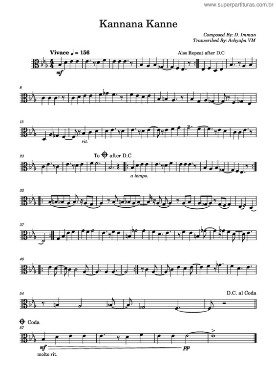 Partitura da música Kannana Kanne – D.Imman For Viola Solo
