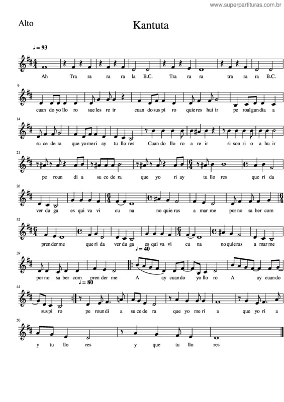 Partitura da música Kantuta Alto