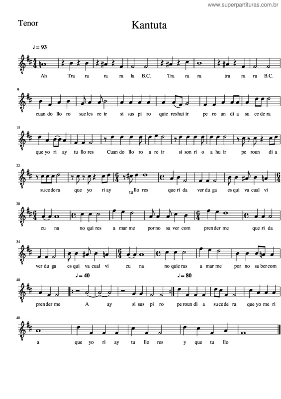 Partitura da música Kantuta Tenor