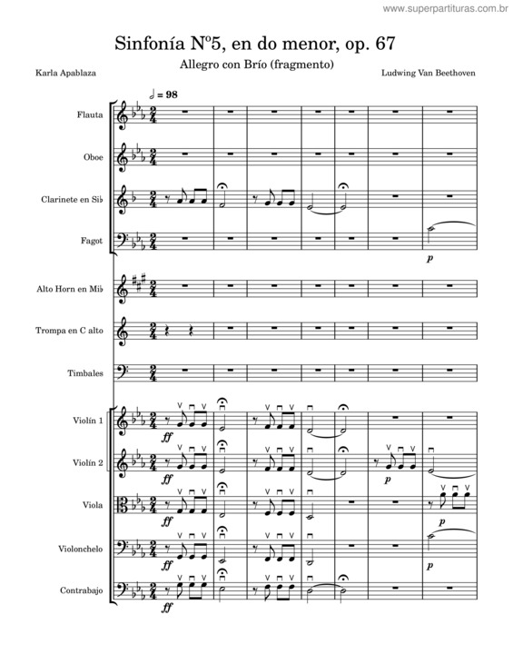 Partitura da música Karla Apablaza Sinfonía Nº5, En Do Menor, Op