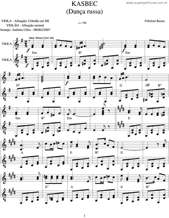 Partitura da música Kasbec