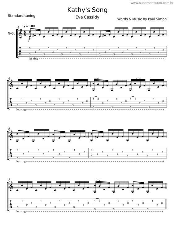 Partitura da música Kathy`S Song – Eva Cassidy