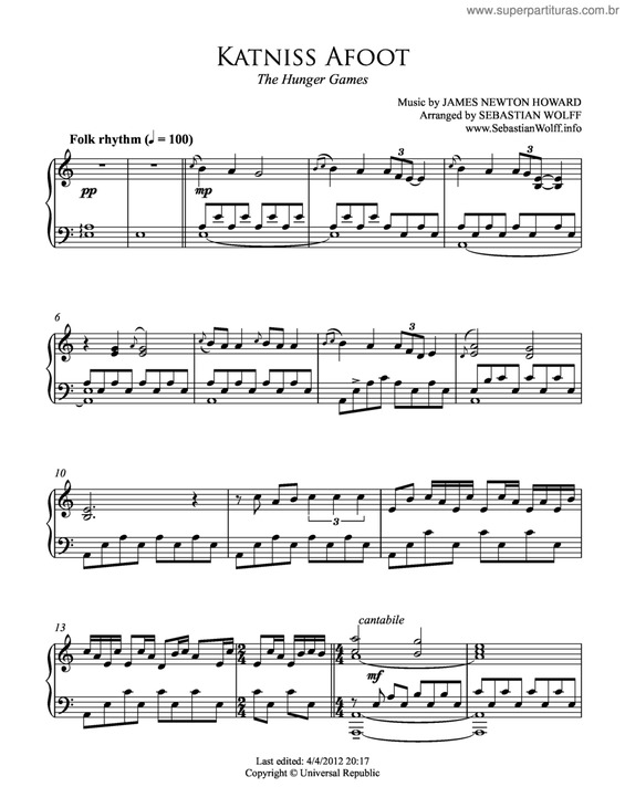 Partitura da música Katniss afoot