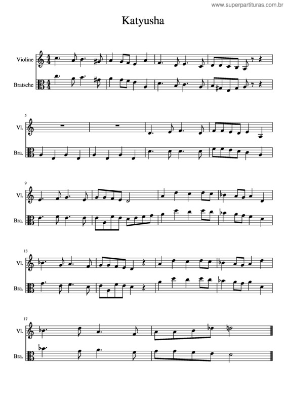 Partitura da música Katyusha For Violin And Viola