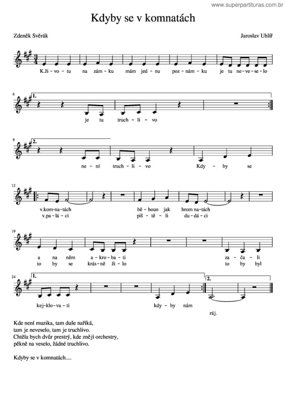 Partitura da música Kdyby Se V Komnatách