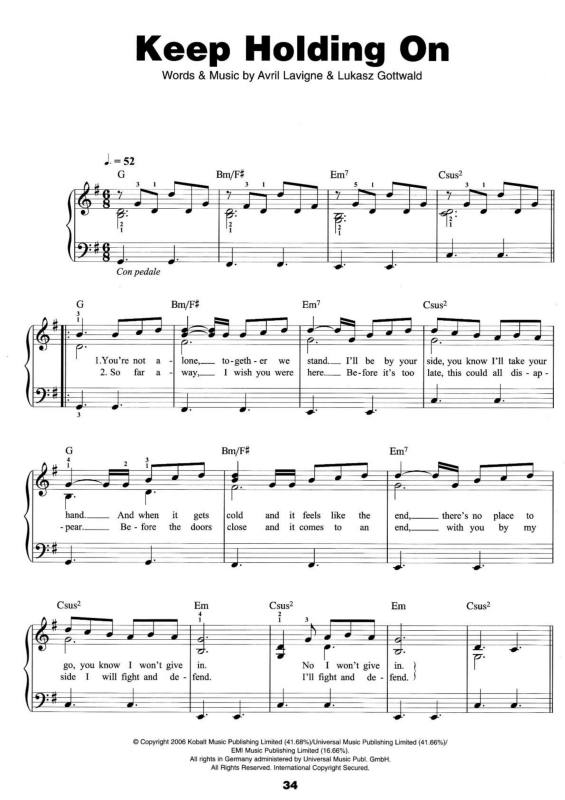 Partitura da música Keep Holding On v.2