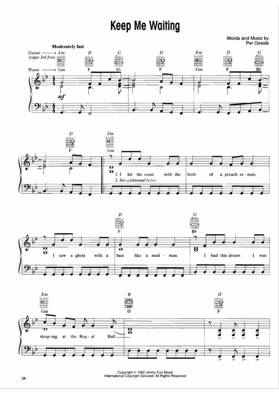 Partitura da música Keep Me Waiting