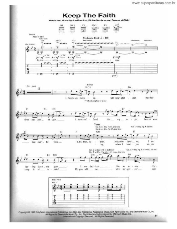 Partitura da música Keep The Faith v.3