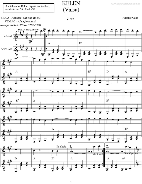 Partitura da música Kelen