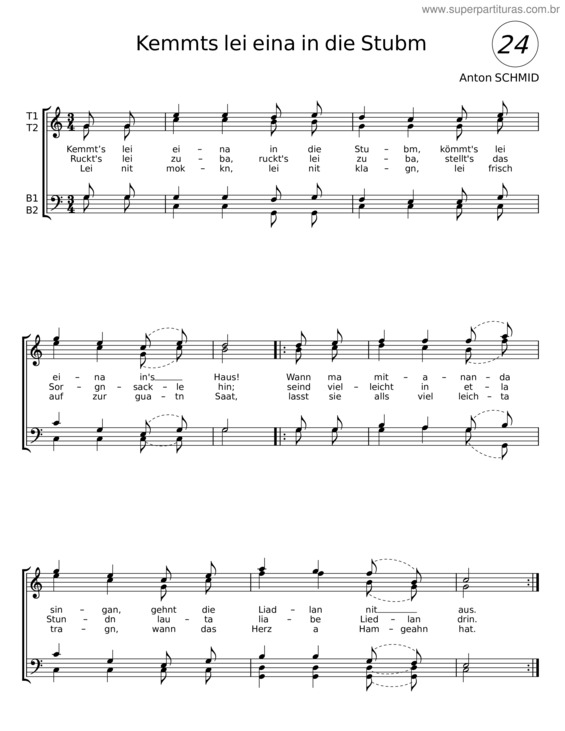 Partitura da música Kemmts Lei Eina In Die Stubm – Anton Schmid